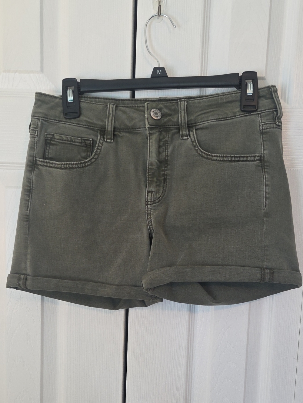 American Eagle Outfitters Olive Green Rolled Cuff Jean Shorts
